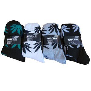 Men's Cotton Crew Socks with Weed Print, 4 pair bundle